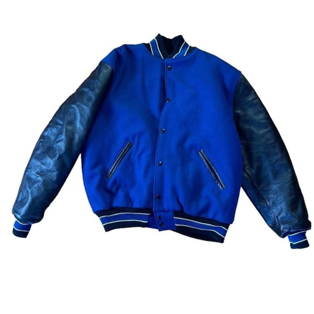 Vintage Neff Varsity Letterman Jacket XL Blue Wool Bomber Blank Minimalist 90s